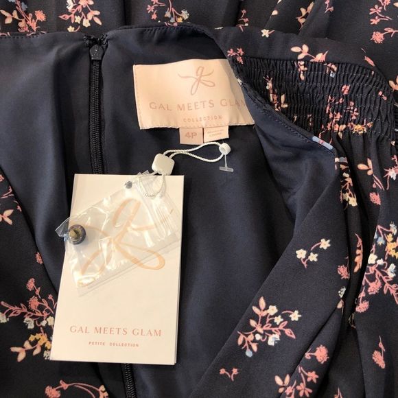 Gal Meets Glam Nanette Blue Floral Fit & Flare Long Sleeve Dress NWT size 4P - Picture 10 of 13